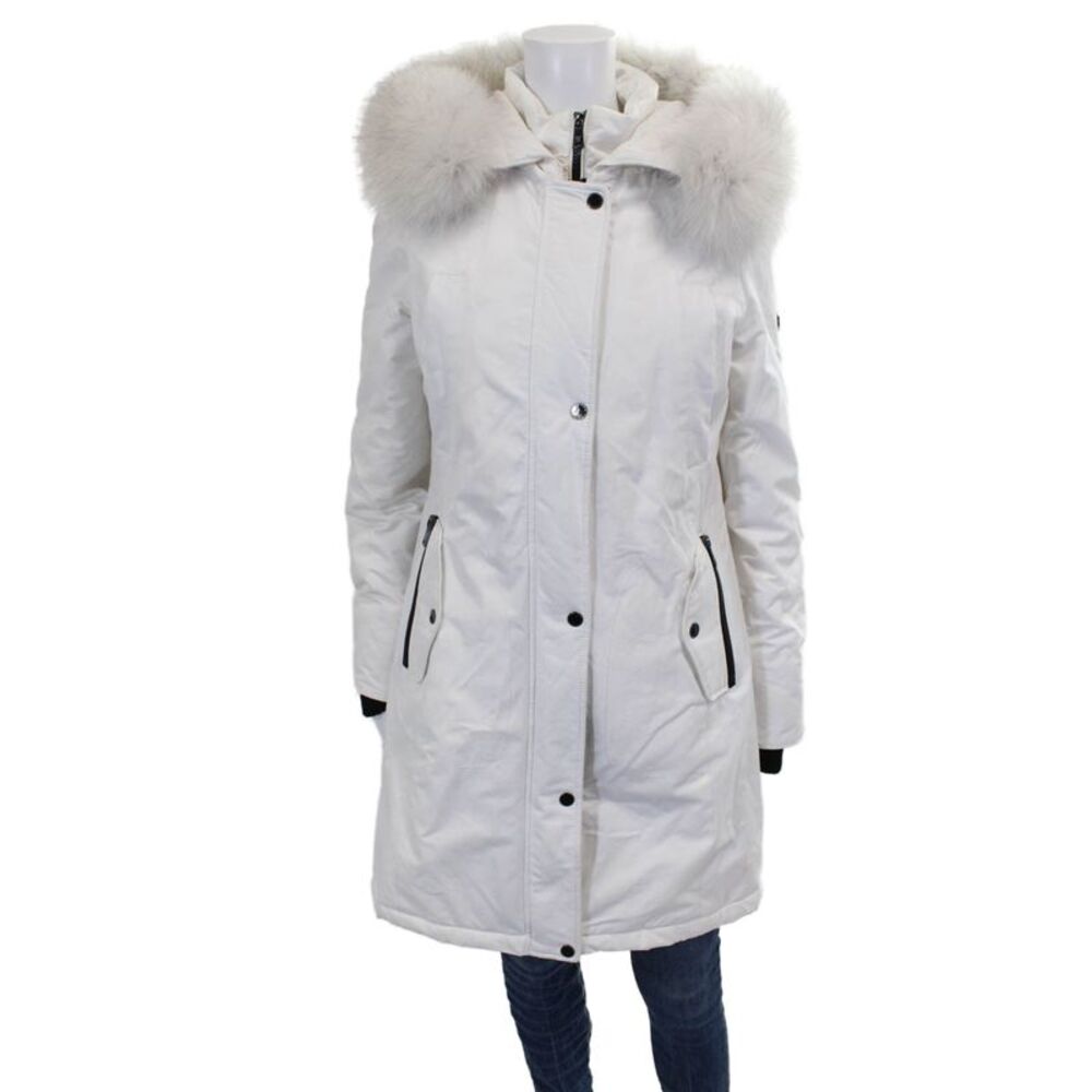 1 Madison Womens White Parka Zip Closure Long Sleeve Winter Size S